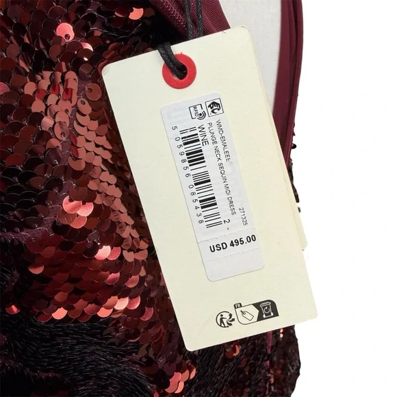 NWT TED BAKER $495 Emmalee Burgundy Sequin Midi Dress Plunge Neck Glam Party